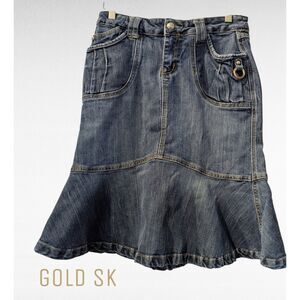Vtg  Gold SK denim Y2K knee length jean skirt  Sz XXL